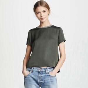 Nation Ltd Marie Sateen Green Cropped Boxy T-Shirt - size Medium